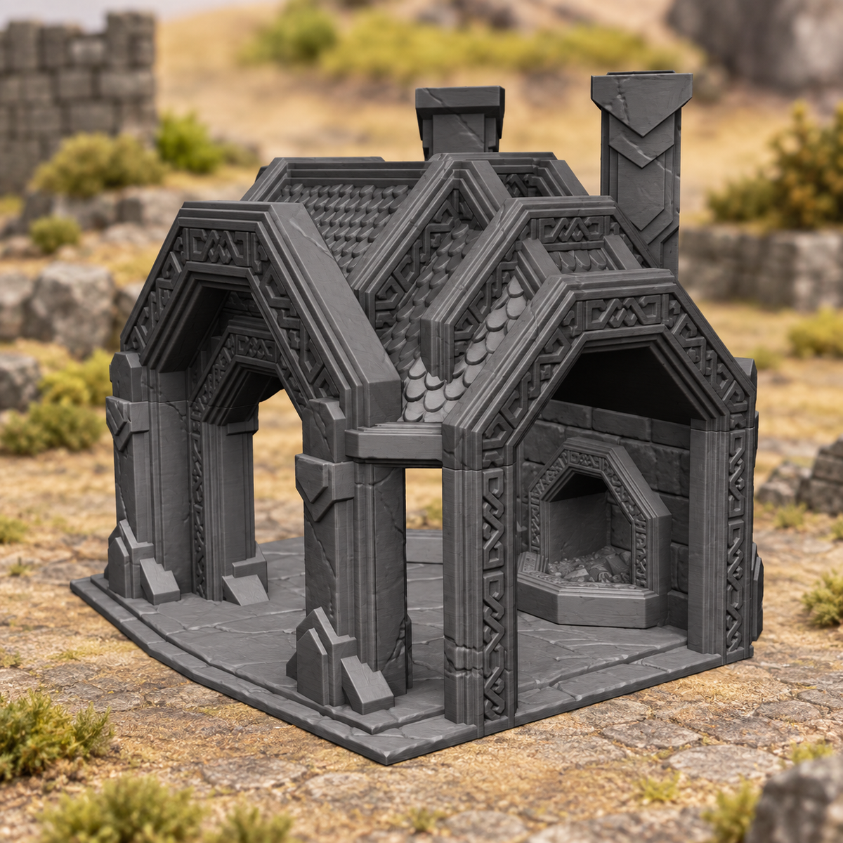 Supplementary product photo for Forge Blacksmith 28mm DND Terrain | Tabletop Wargaming Scenery for Warhammer, Frostgrave & RPG | Unpainted 3D Printed in unpainted charcoal grey PLA