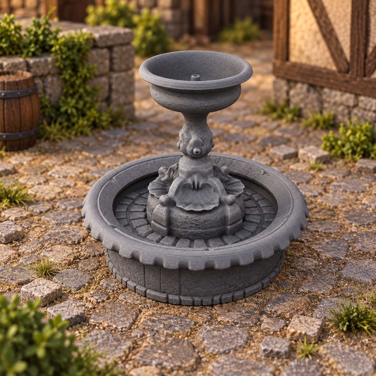 Supplementary product photo for Fountain 28mm DND Terrain | Tabletop Wargaming Scatter Scenery for Warhammer, Frostgrave & RPG | Unpainted 3D Printed in unpainted charcoal grey PLA