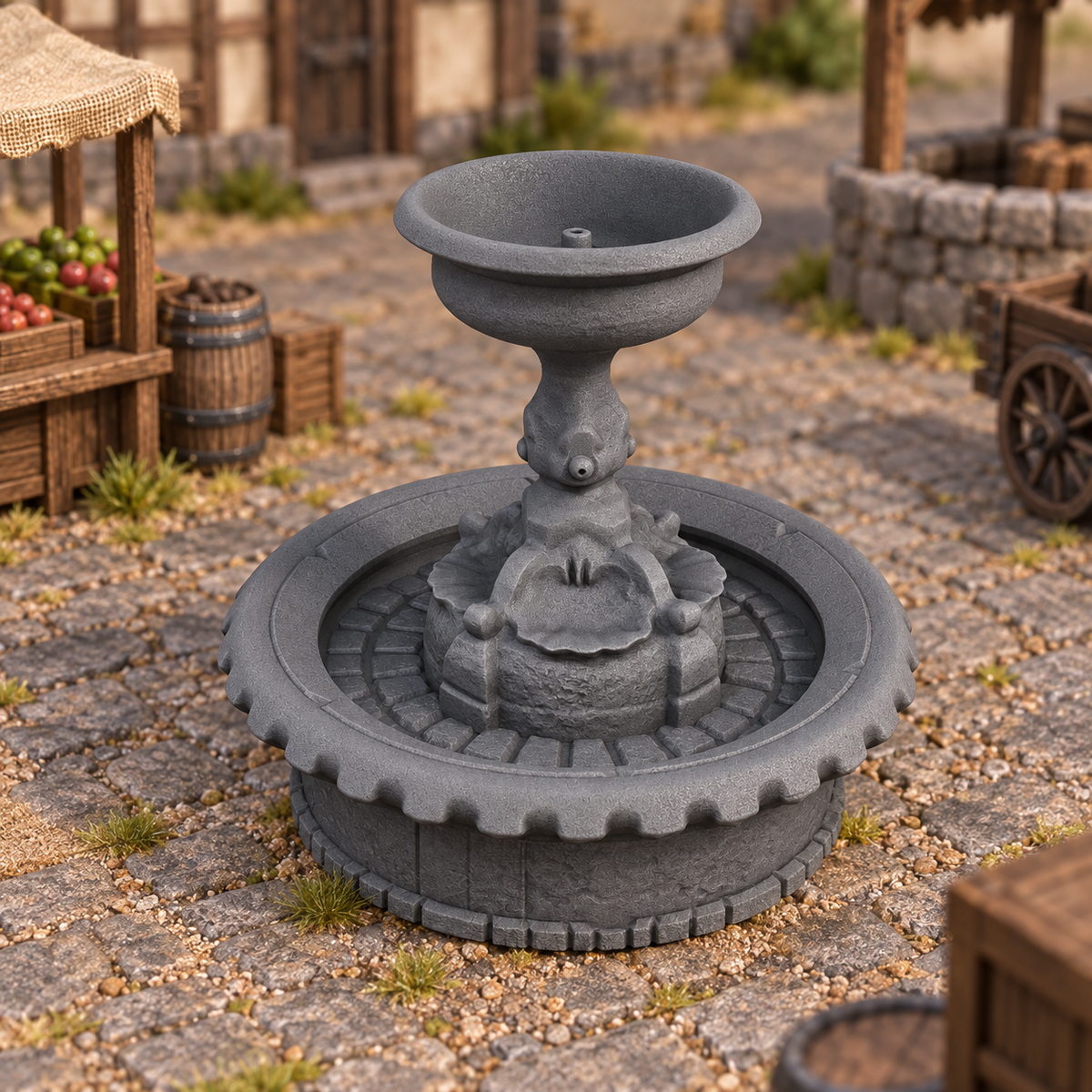 Supplementary product photo for Fountain 28mm DND Terrain | Tabletop Wargaming Scatter Scenery for Warhammer, Frostgrave & RPG | Unpainted 3D Printed in unpainted charcoal grey PLA
