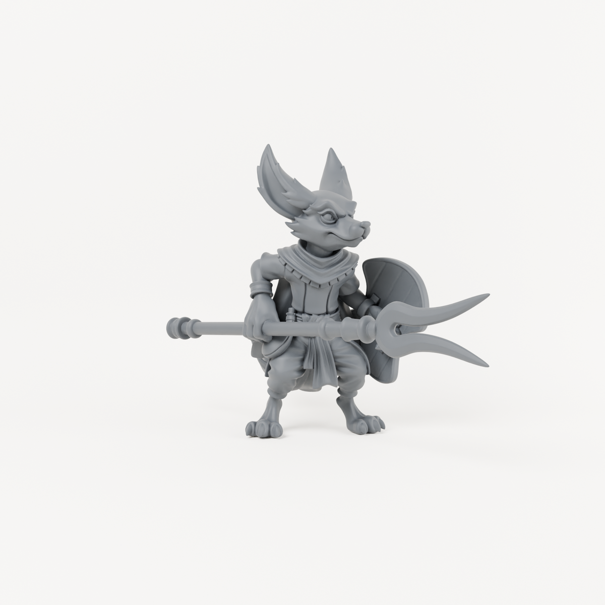Unpainted grey resin Male Fox Folk 1 miniature, individual variant.