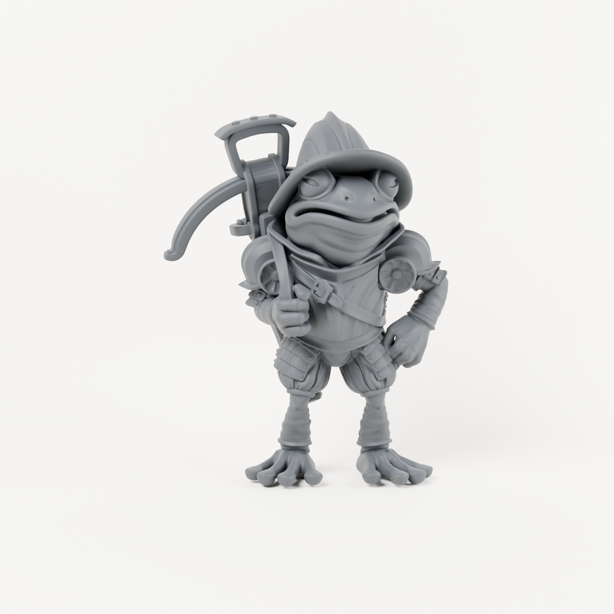 Unpainted grey resin Frog Arbalest 3 miniature, individual variant.