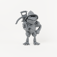 Unpainted grey resin Frog Arbalest 3 miniature, individual variant.