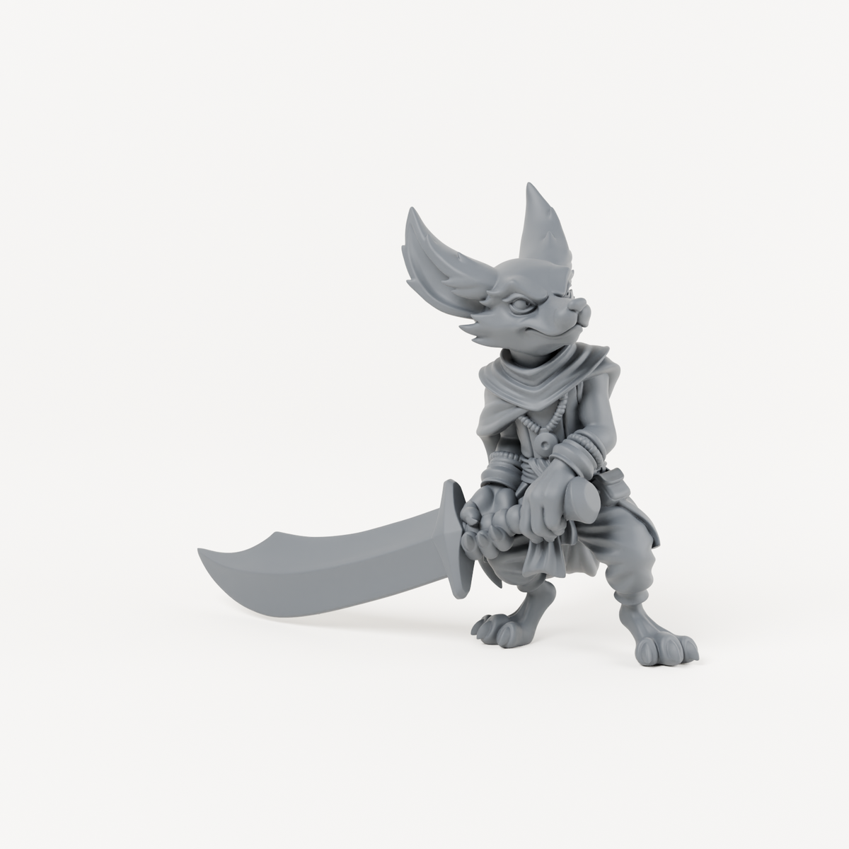 Unpainted grey resin Male Fox Folk 3 miniature, individual variant.