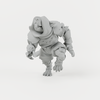 Ratfolk 3 unpainted grey resin miniature, front view.