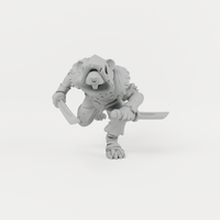 Ratfolk 1 unpainted grey resin miniature, front view.