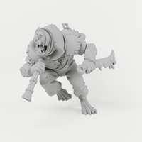 Ratfolk 4 unpainted grey resin miniature, front view.