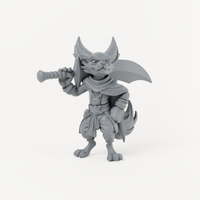 Unpainted grey resin Male Fox Folk 4 miniature, individual variant.