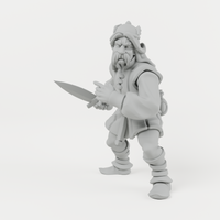 Moustache Warrior unpainted grey resin miniature, front view.