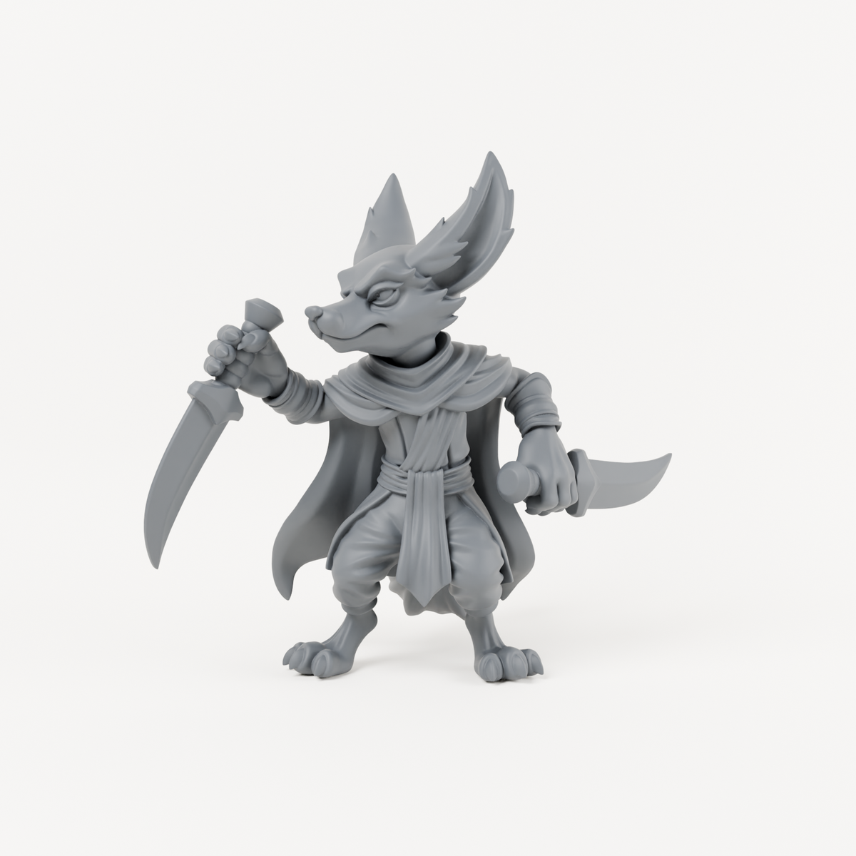 Unpainted grey resin Male Fox Folk 6 miniature, individual variant.