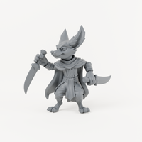 Unpainted grey resin Male Fox Folk 6 miniature, individual variant.