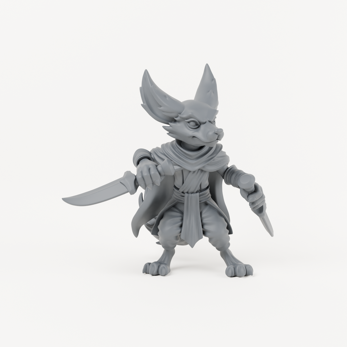 Unpainted grey resin Male Fox Folk 5 miniature, individual variant.