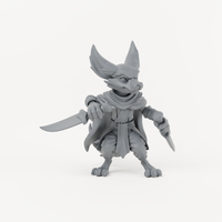 Unpainted grey resin Male Fox Folk 5 miniature, individual variant.