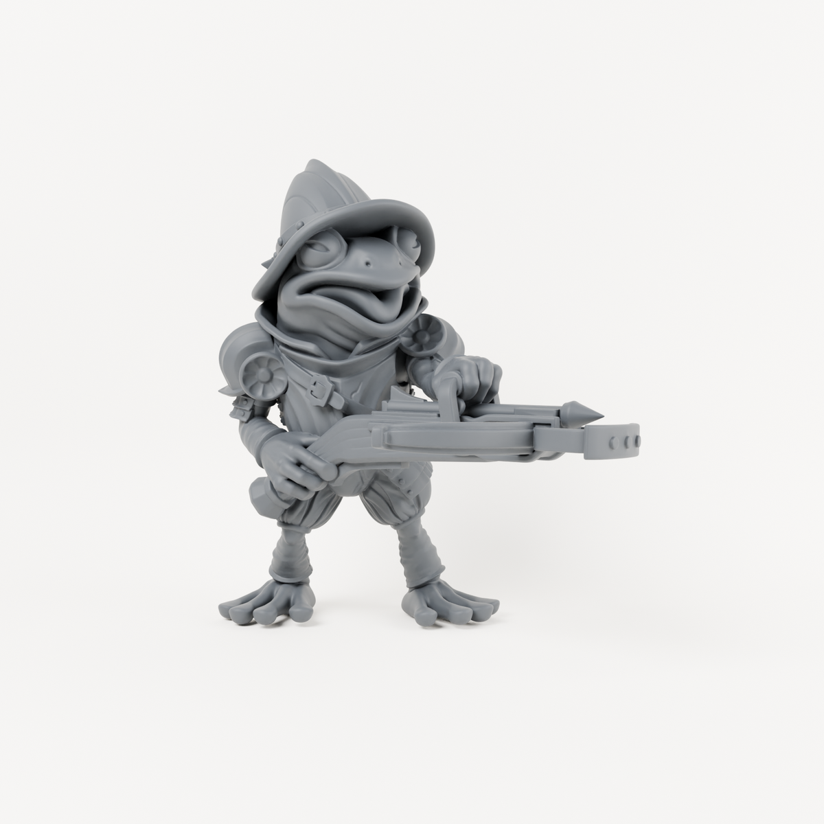 Unpainted grey resin Frog Arbalest 1 miniature, individual variant.