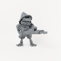 Unpainted grey resin Frog Arbalest 1 miniature, individual variant.