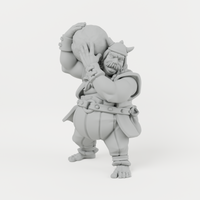 Stone Thrower unpainted grey resin miniature, front view.