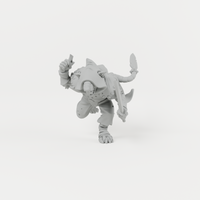 Ratfolk 5 unpainted grey resin miniature, front view.