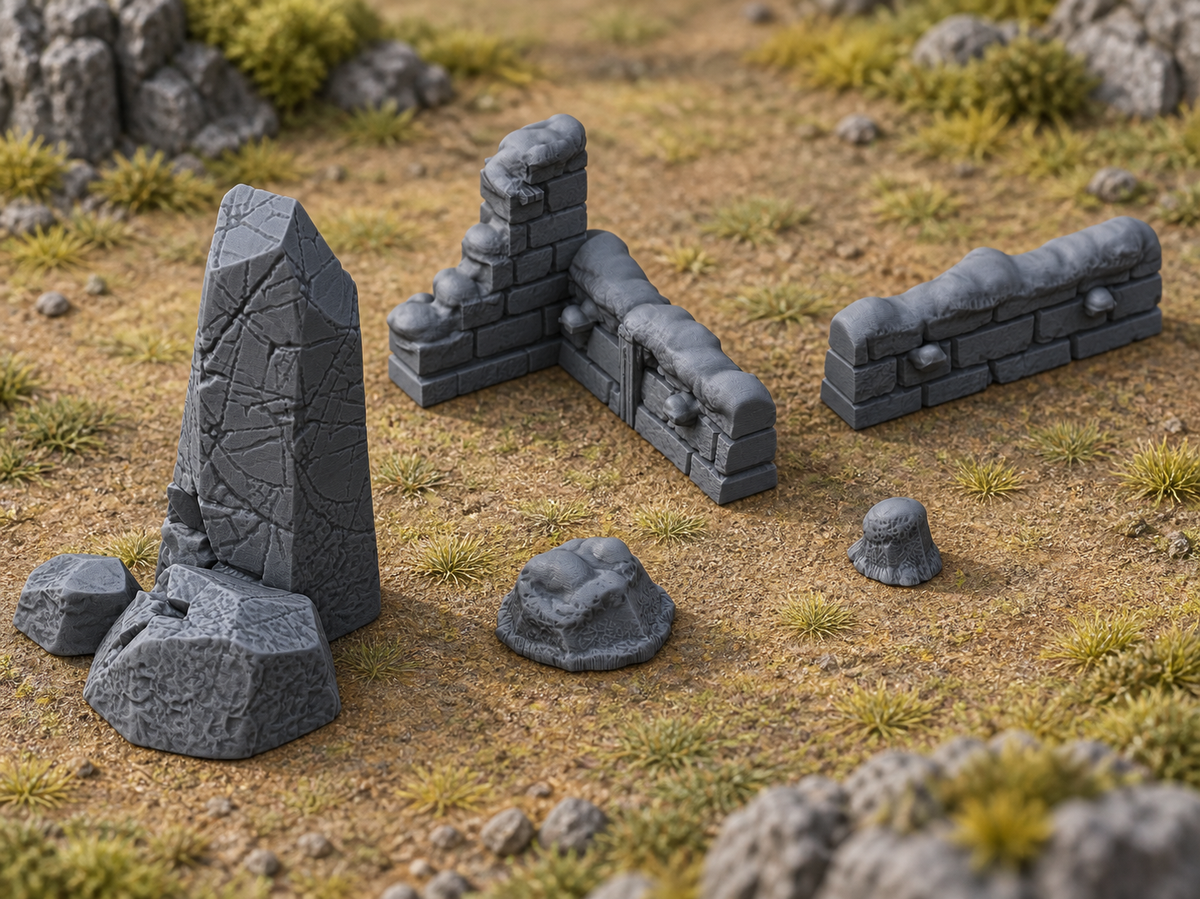 Supplementary product photo for Frozen Scatter Set 2 - 28mm DND/Wargame/RPG Terrain in unpainted charcoal grey PLA