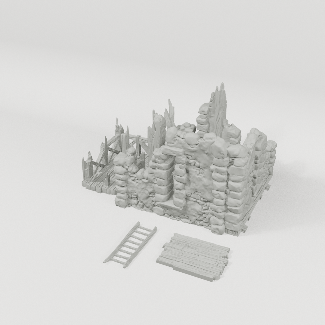 Black Lions Bastion Tower - Ruined Floor Add-On 28mm terrain component breakdown angle one
