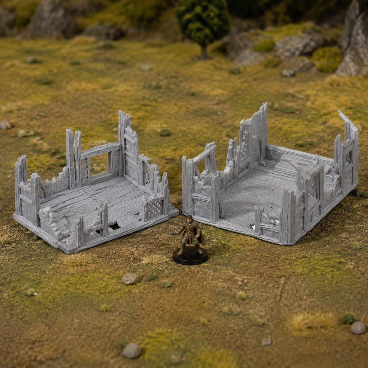 Barn Ruined Add-On two-piece product-only 28mm terrain set with painted scale miniature