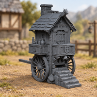 Supplementary product photo for Fantasy Food Truck – 28mm Tabletop Terrain, Unpainted in unpainted charcoal grey PLA