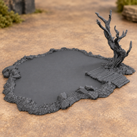 Supplementary product photo for Modular Lake – 28mm Fantasy Tabletop Terrain, Unpainted in unpainted charcoal grey PLA