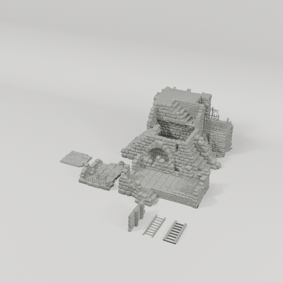 Ruined Platform Prison 28mm terrain component breakdown angle one