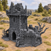 Supplementary product photo for Ruined Black Lions Bastion Tower – 28mm Terrain, Unpainted in unpainted charcoal grey PLA