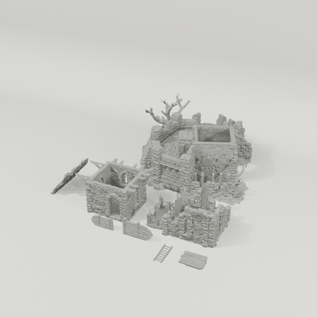 Ruined Black Lions Bastion Tower 28mm terrain component breakdown angle one