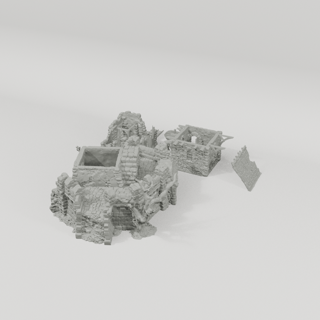 Ruined Black Lions Bastion Tower 28mm terrain components from an alternate angle