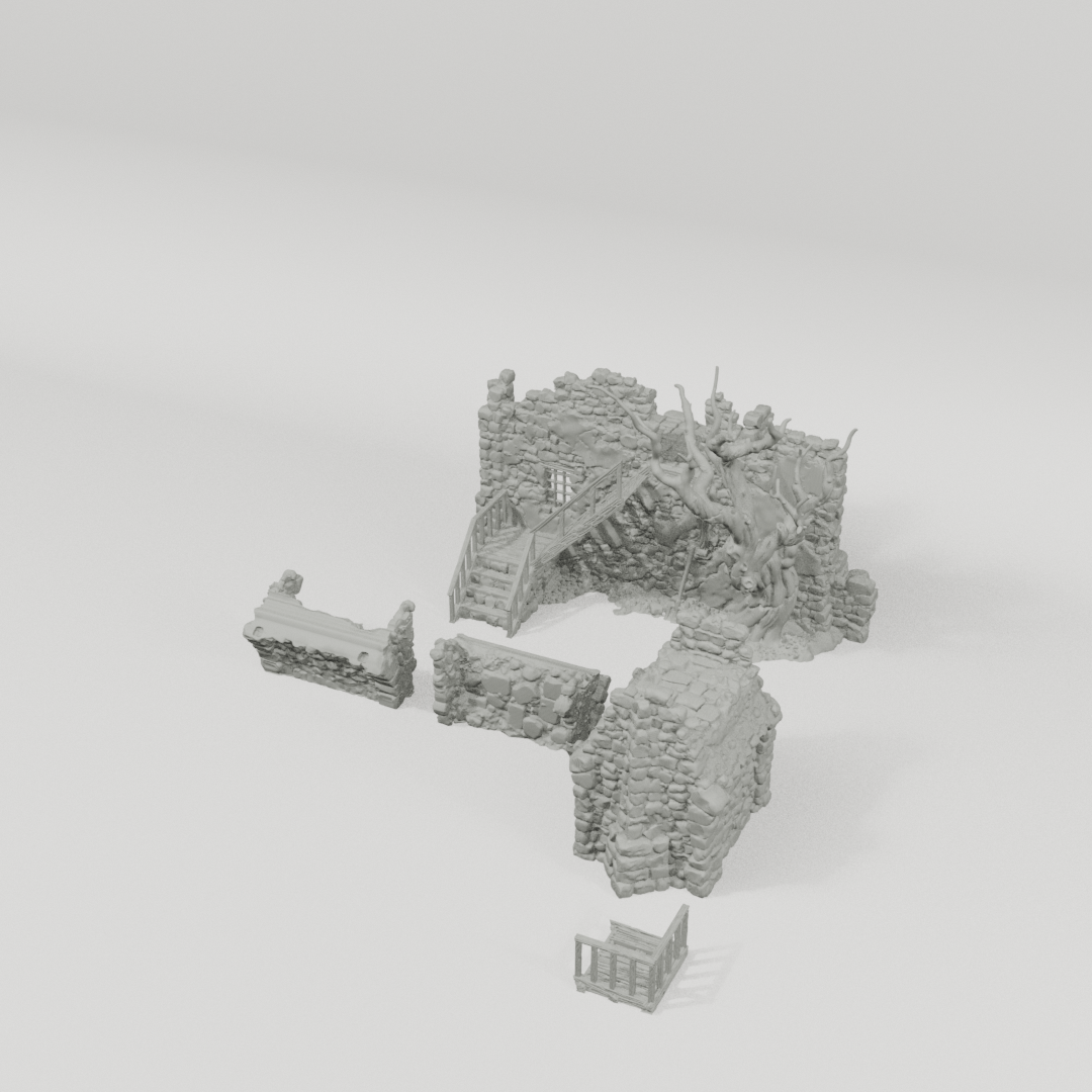 Ruined Platform Connector 28mm terrain component breakdown angle one
