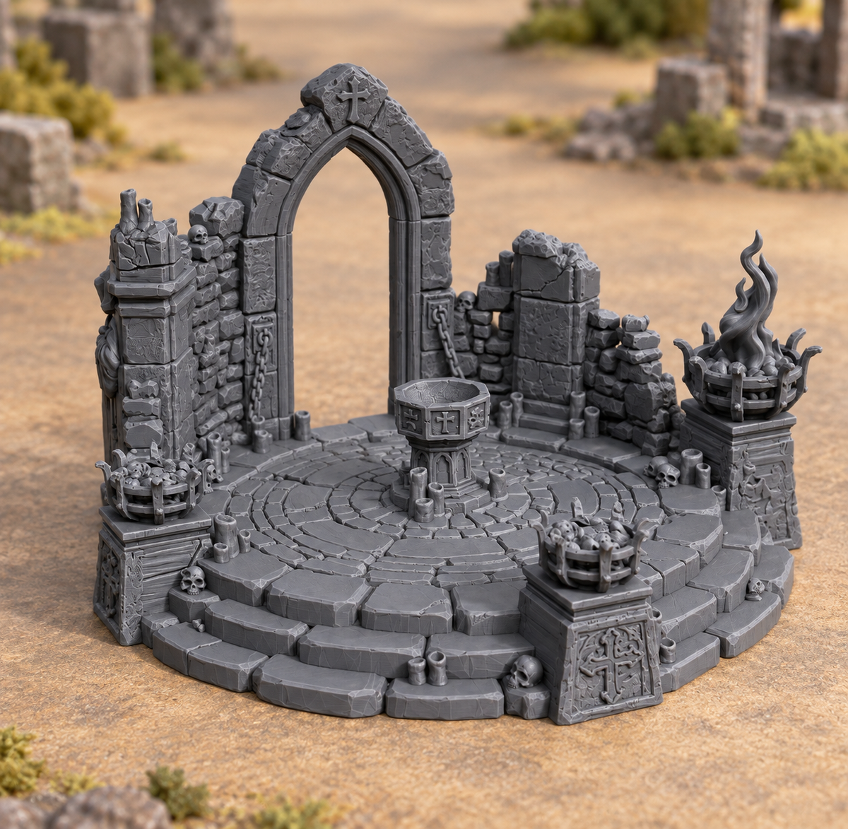 Supplementary product photo for Summoning Font – 28mm Fantasy Tabletop Terrain, Unpainted in unpainted charcoal grey PLA
