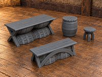 Supplementary product photo for Furniture Scatter 28mm DND Scatter Terrain | Tabletop Wargaming Scenery for Warhammer, Frostgrave & RPG | 3D Printed in unpainted charcoal grey PLA