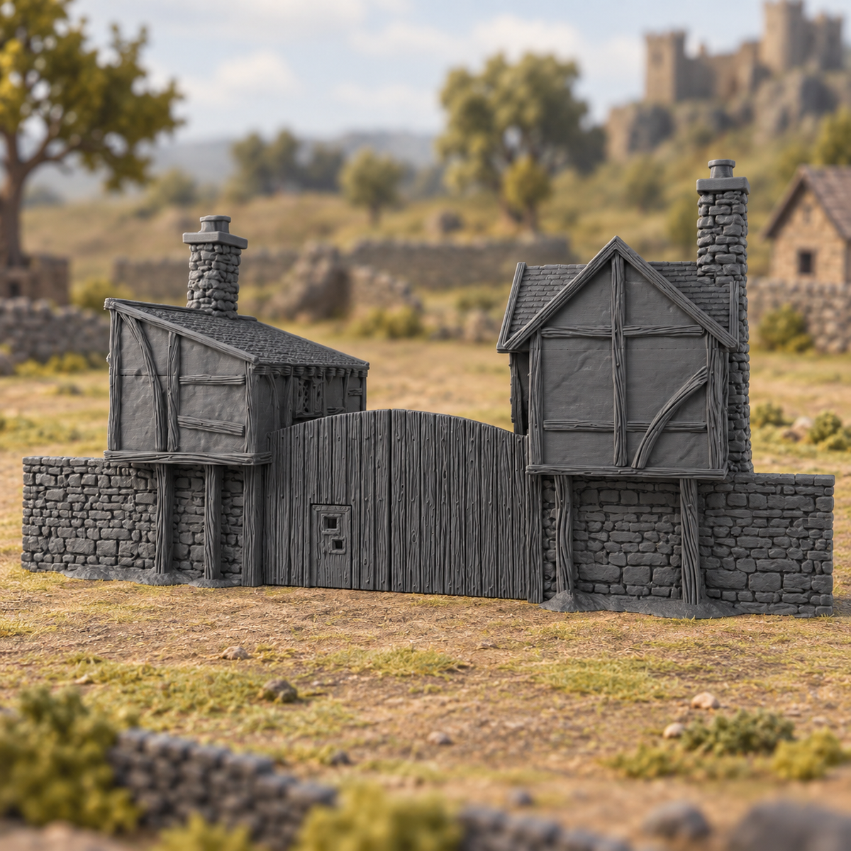 Supplementary product photo for Gatehouse 28mm DND Terrain | Tabletop Wargaming Scenery for Warhammer, Frostgrave & RPG | Unpainted 3D Printed in unpainted charcoal grey PLA