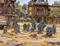 Supplementary product photo for Gravestone Set 28mm DND Scatter Terrain | Tabletop Wargaming Scenery for Warhammer, Frostgrave & RPG | 3D Printed in unpainted charcoal grey PLA