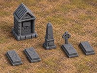 Supplementary product photo for Graveyard Set 28mm DND Scatter Terrain | Tabletop Wargaming Scenery for Warhammer, Frostgrave & RPG | 3D Printed in unpainted charcoal grey PLA