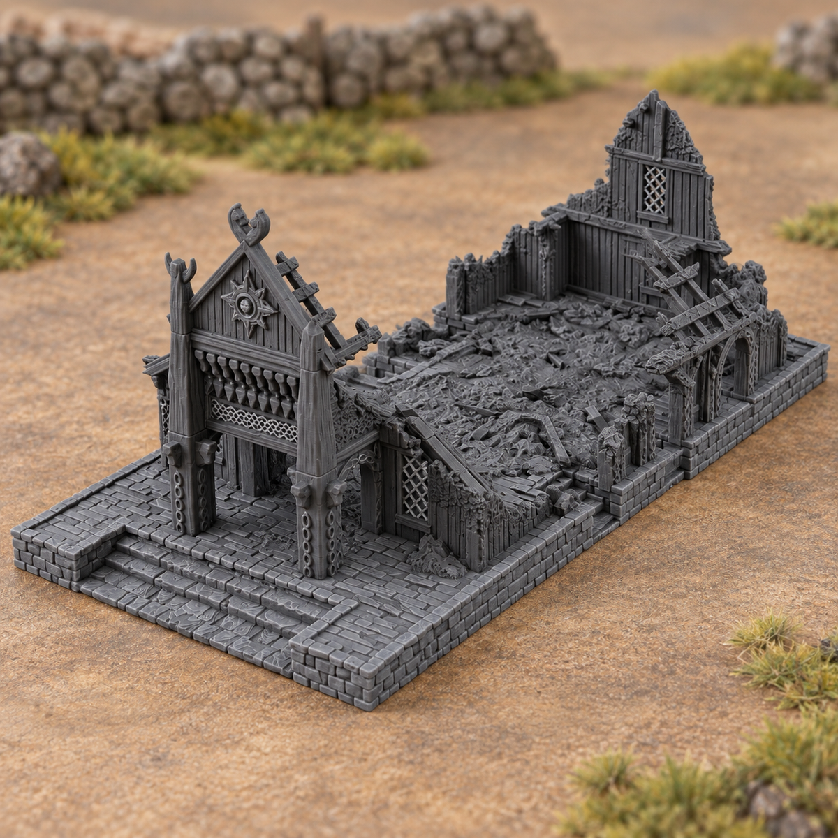Supplementary product photo for Great Hall Ruins - 28mm Tabletop Terrain in unpainted charcoal grey PLA