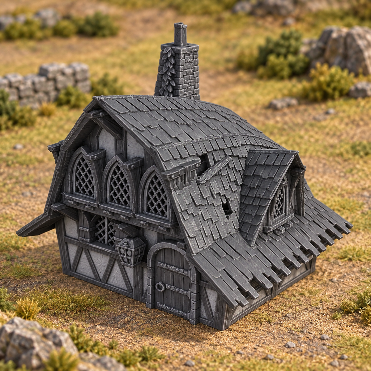 Supplementary product photo for Greenthatch Cottage 28mm DND Terrain | Tabletop Wargaming Scenery for Warhammer, Frostgrave & RPG | 3D Printed in unpainted charcoal grey PLA