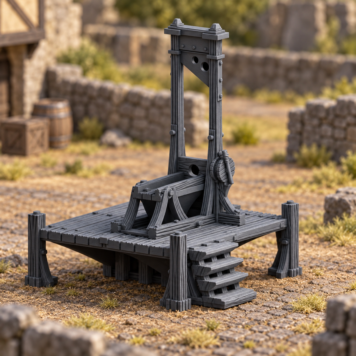 Supplementary product photo for Guillotine - 28mm Tabletop Terrain for Epic Adventures in unpainted charcoal grey PLA