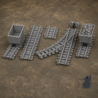 Medieval Town Mine Set 2 28mm terrain with dark grey miniature for scale