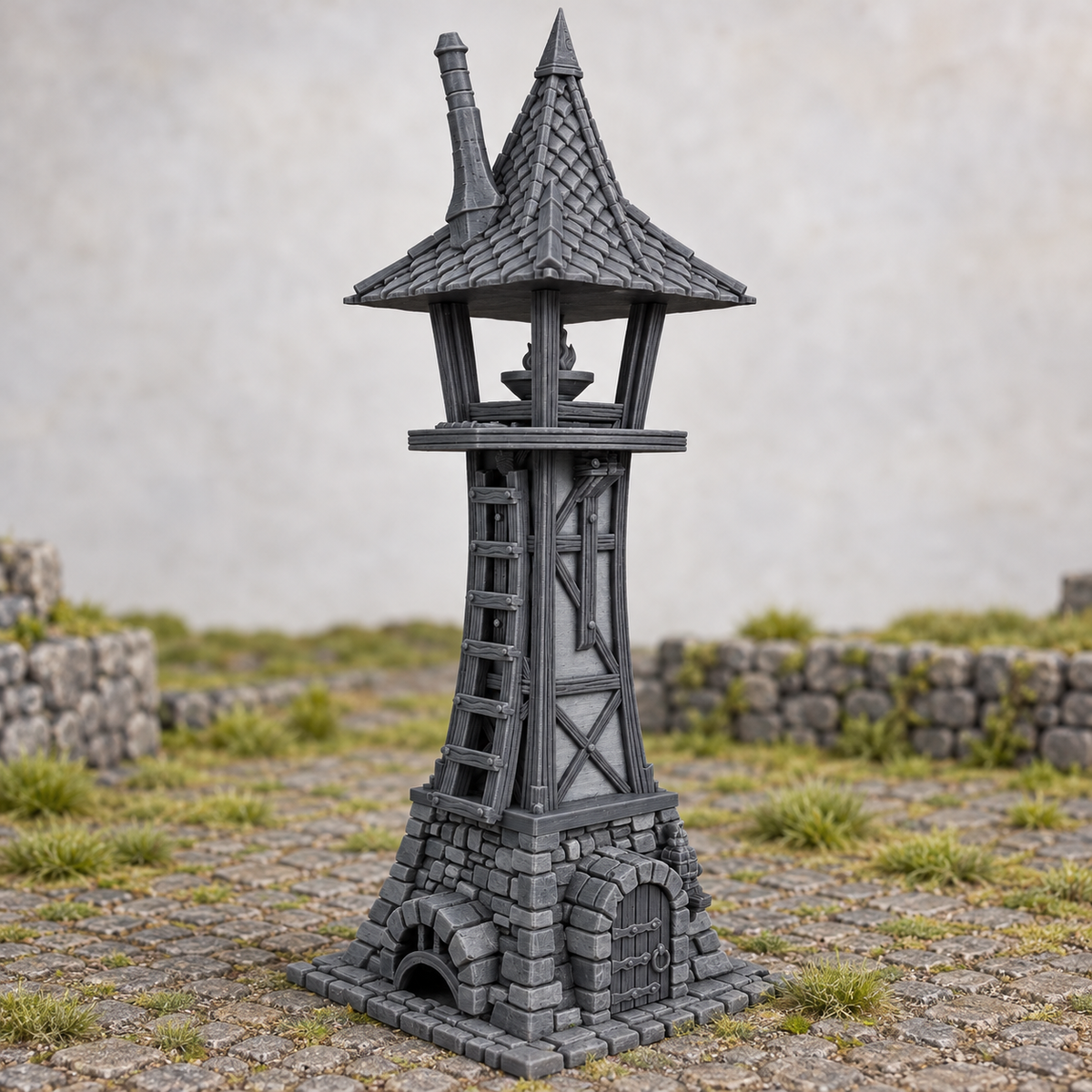 Sentinel Beacon shown in a 28mm fantasy tabletop scene, product supplied unpainted