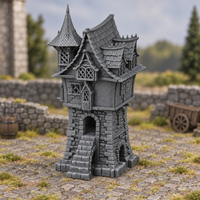 Hanging Vat Manor shown in a 28mm fantasy tabletop scene, product supplied unpainted