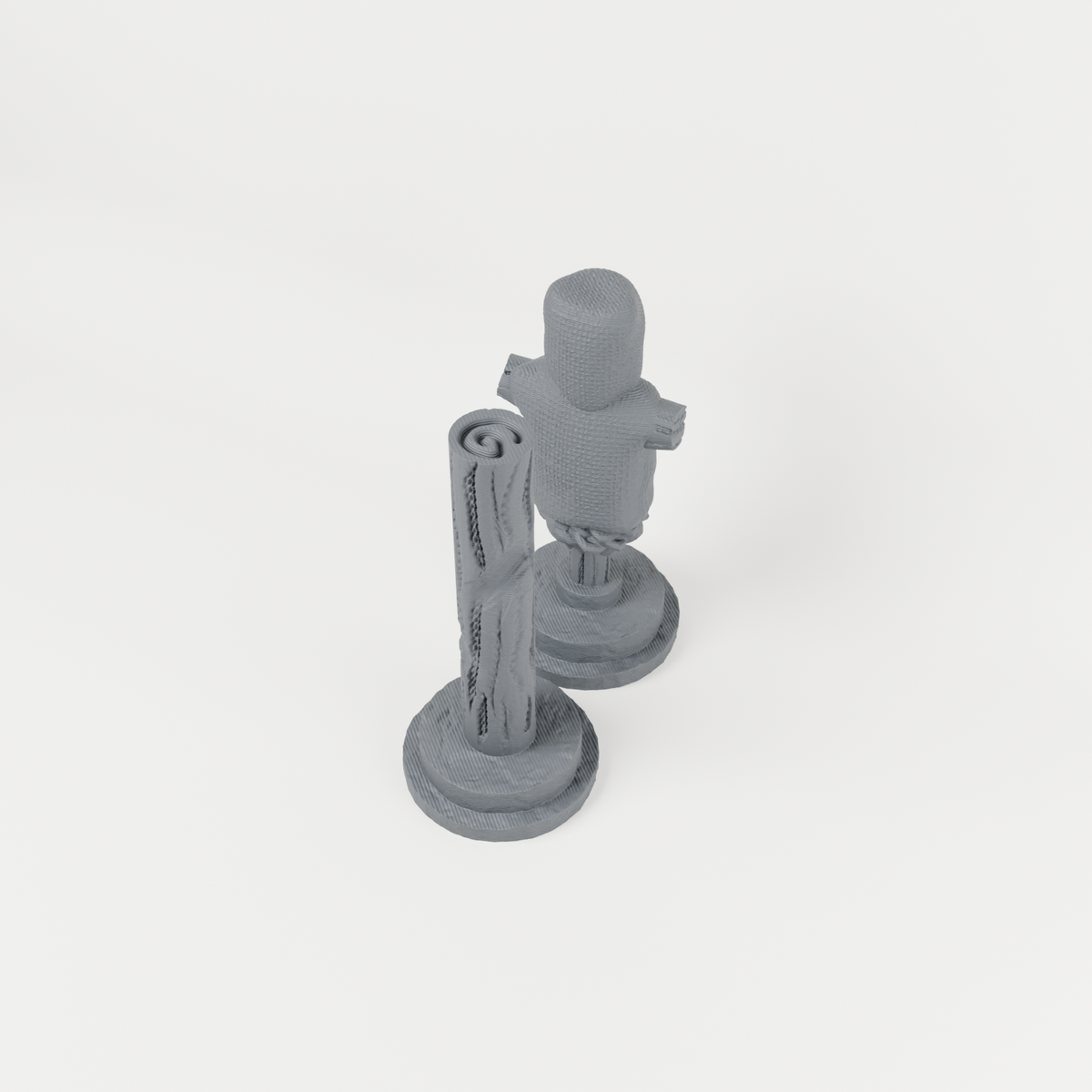Combat Training Dummies and Practice Pillars – 28mm Fantasy Tabletop Terrain exact included pieces, CAD view 1