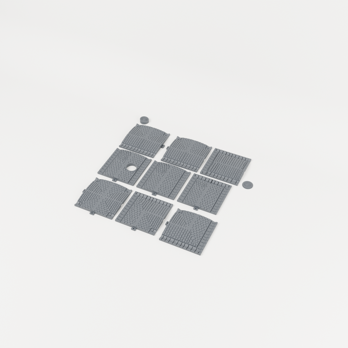 Modular Cobblestone Street Set included components rendered in charcoal grey