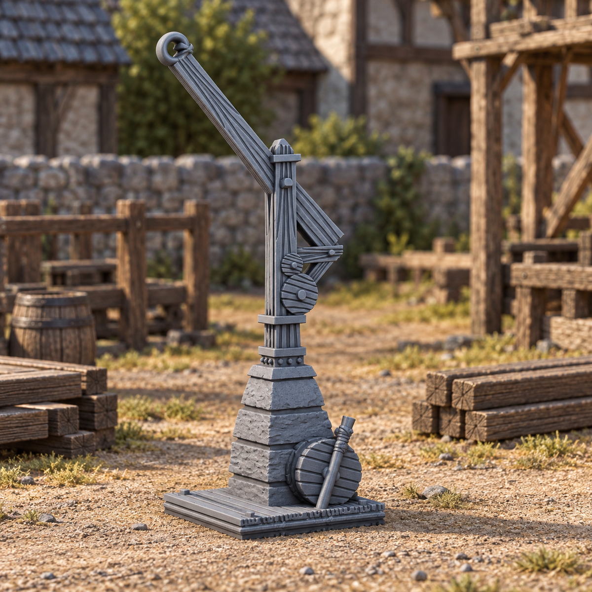 Supplementary product photo for Hoist Crane 28mm DND Scatter Terrain | Tabletop Wargaming Scenery for Warhammer, Frostgrave & RPG | Unpainted 3D Printed in unpainted charcoal grey PLA