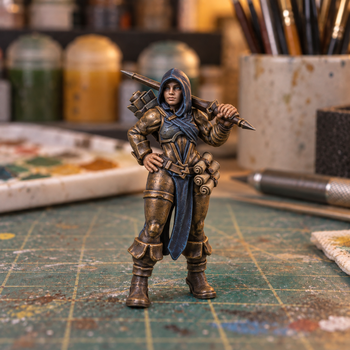 Human Battle Mage. Slapchop-painted display example. Supplied unpainted. Background items not included.