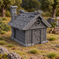 Supplementary product photo for Hunters Cabin 28mm DND Terrain | Tabletop Wargaming Scenery for Warhammer, Frostgrave & RPG | Unpainted 3D Printed in unpainted charcoal grey PLA