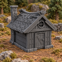 Supplementary product photo for Hunters Cabin 28mm DND Terrain | Tabletop Wargaming Scenery for Warhammer, Frostgrave & RPG | Unpainted 3D Printed in unpainted charcoal grey PLA