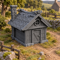 Supplementary product photo for Hunters Cabin 28mm DND Terrain | Tabletop Wargaming Scenery for Warhammer, Frostgrave & RPG | Unpainted 3D Printed in unpainted charcoal grey PLA