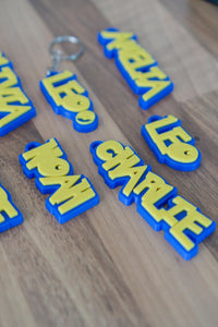 Pokemon name keychain with metal keyring attached