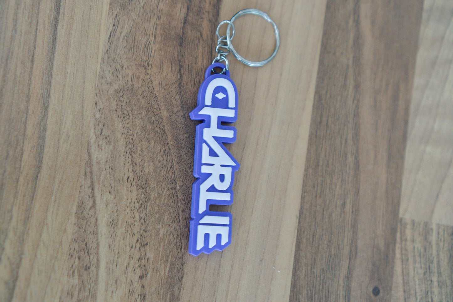 Personalised KPop name keychain in purple chrome effect font